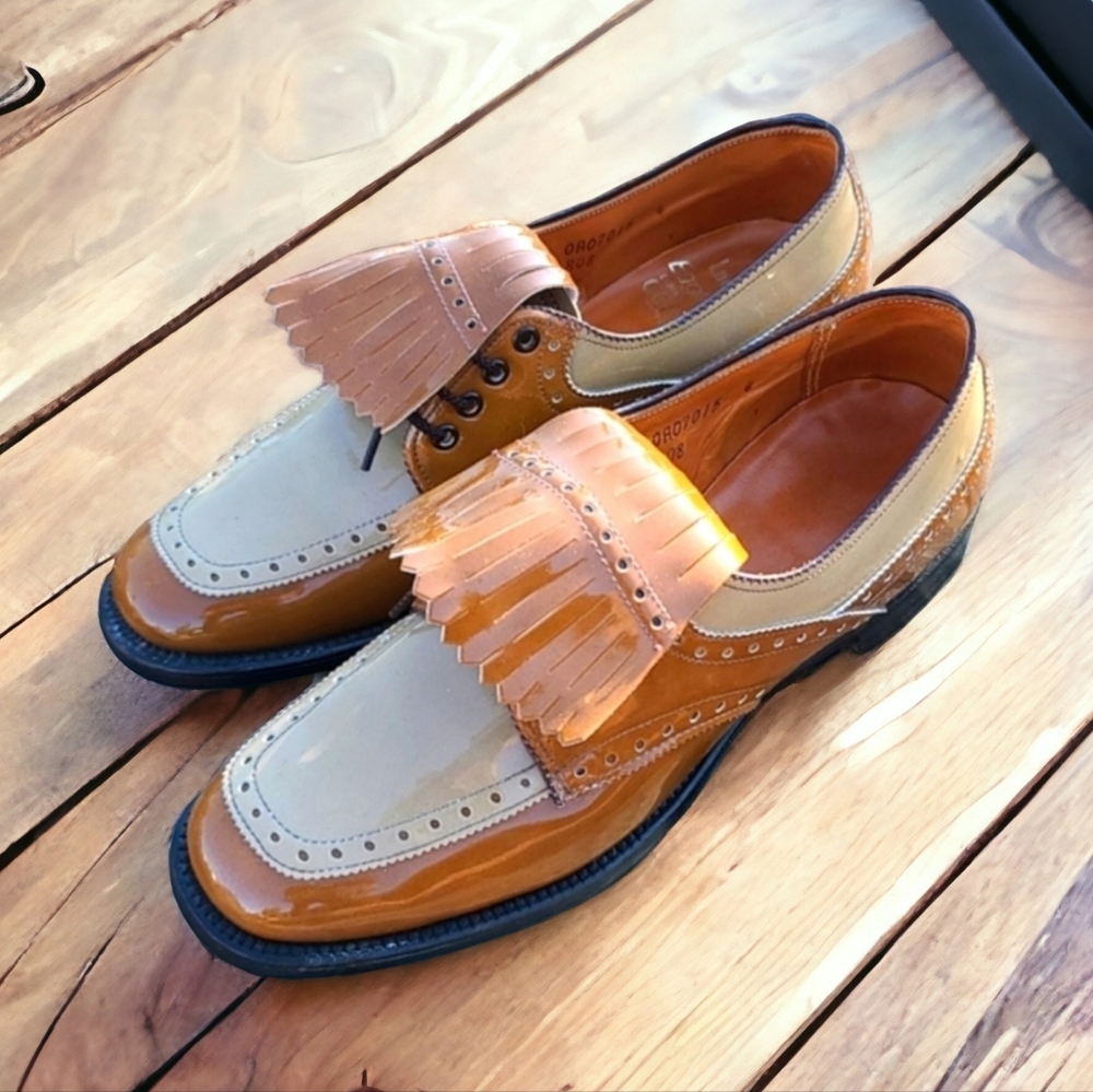 VINTAGE DUPONT CORFAM LADY EAGLE Golf Cleats 7 Spectator Kiltie Wingtip Loafers - Picture 16 of 16